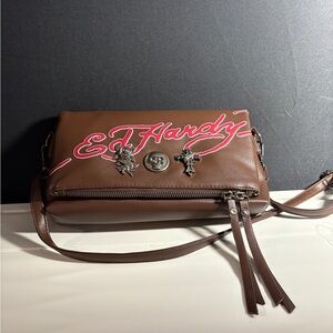 Ed hardy brown clutch crossbody bag